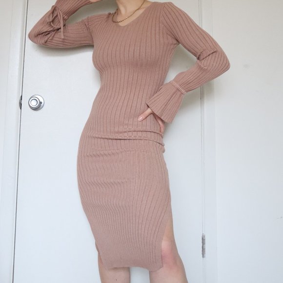 été BELLE Dusty Pink Midi Sweater Dress Medium - Picture 12 of 12
